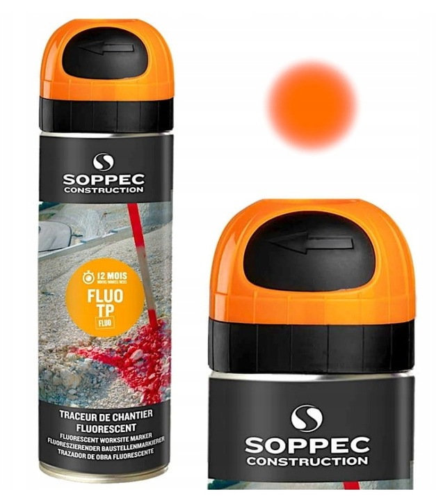 Farba geodezyjna SOPPEC FLUO TP 500 ml – fluorescencyjna farba w sprayu