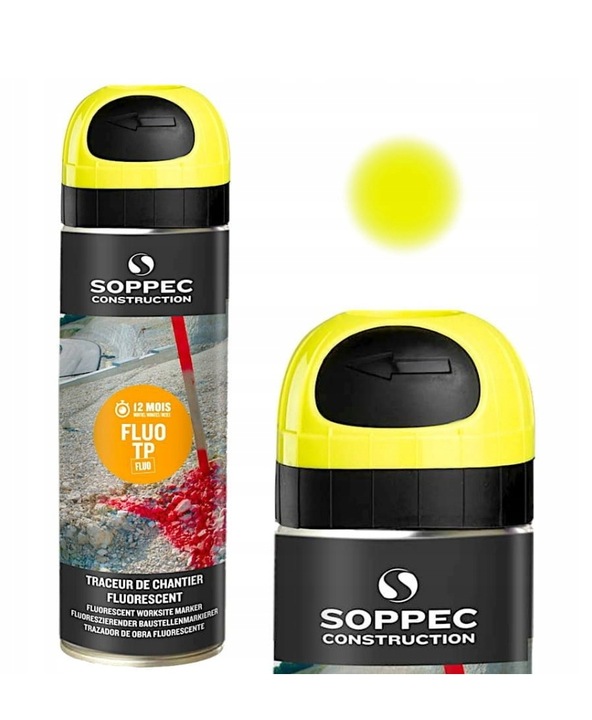 Farba geodezyjna SOPPEC FLUO TP 500 ml – fluorescencyjna farba w sprayu