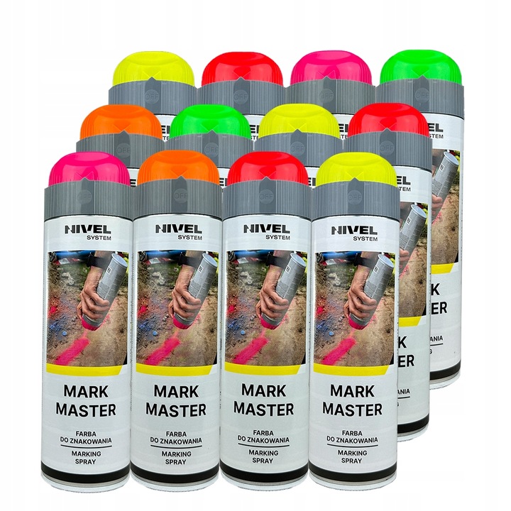 Farba geodezyjna MARK MASTER Nivel System 500 ml – fluorescencyjna farba w sprayu