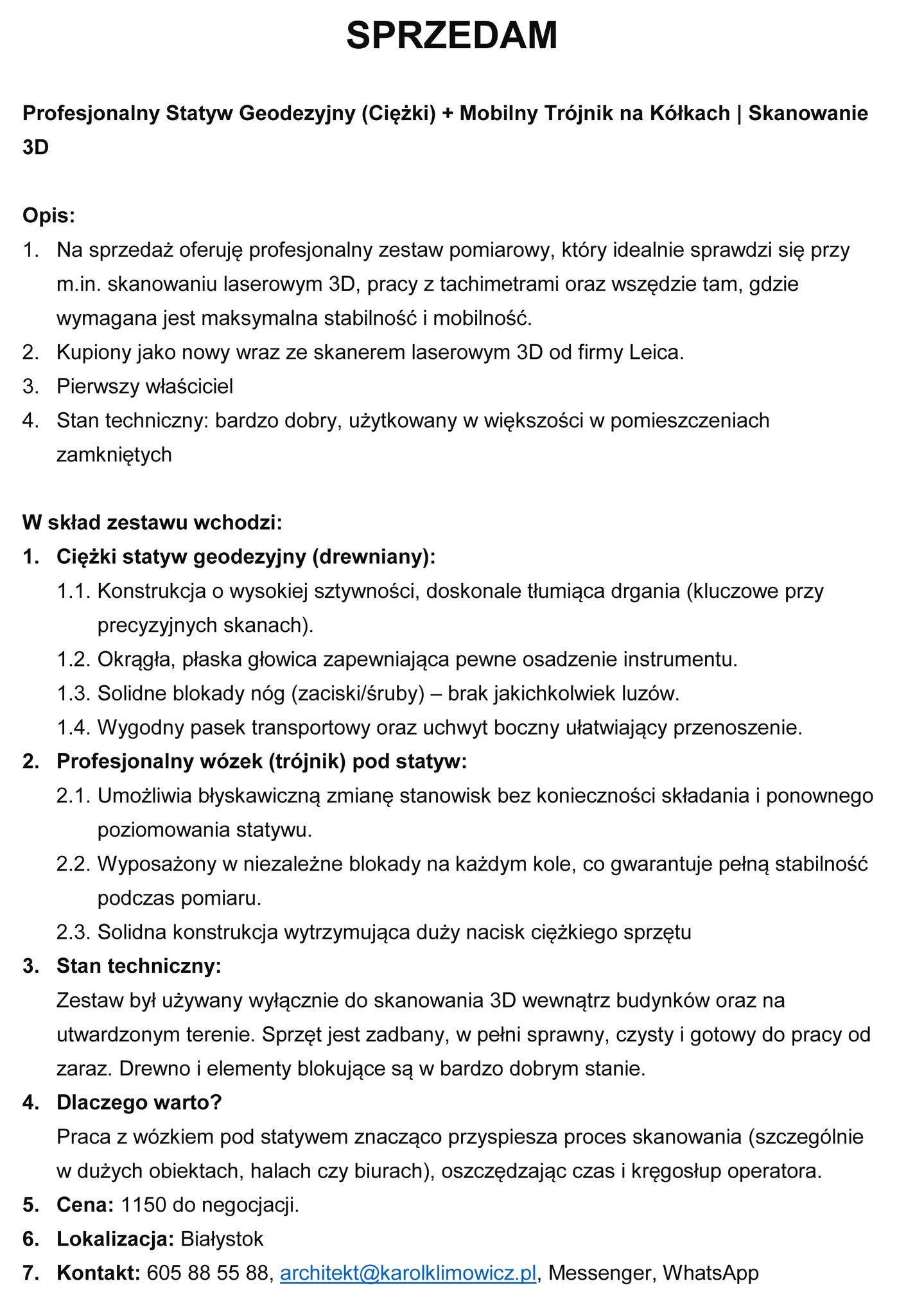 Profesjonalny Statyw Geodezyjny (Ciężki) + Mobilny Trójnik na Kółkach